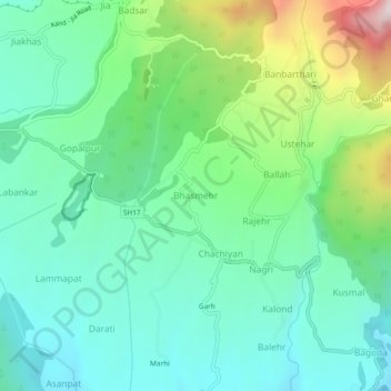 Carte topographique Bhasmehr, altitude, relief