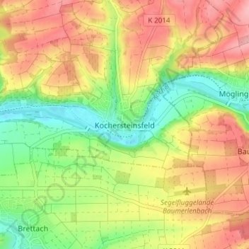 Carte topographique Kochersteinsfeld, altitude, relief