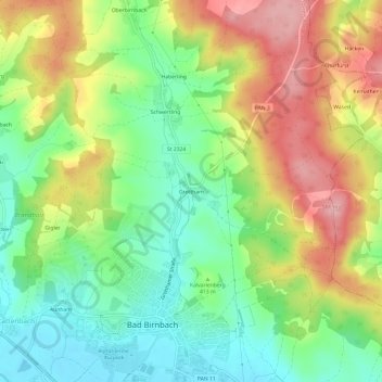 Carte topographique Grottham, altitude, relief
