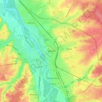 Carte topographique Moulins, altitude, relief