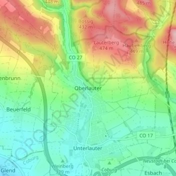 Carte topographique Oberlauter, altitude, relief