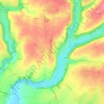 Carte topographique Fonvérine, altitude, relief