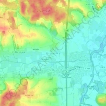 Carte topographique Unterkienberg, altitude, relief