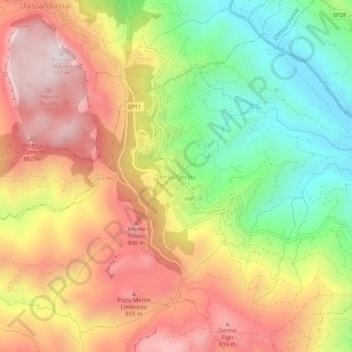 Carte topographique Jerzu, altitude, relief