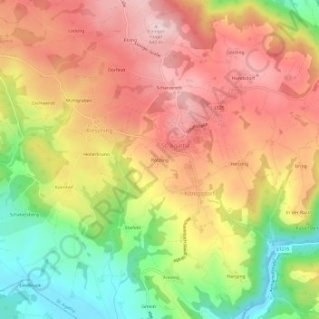 Carte topographique Pötzling, altitude, relief