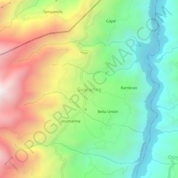 Carte topographique Guarainag, altitude, relief