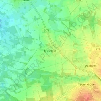 Carte topographique Brochdorf, altitude, relief