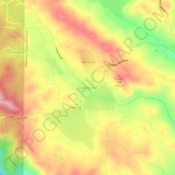 Carte topographique Greeley Hill, altitude, relief