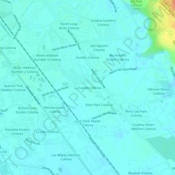Carte topographique La Fuente Colonia, altitude, relief