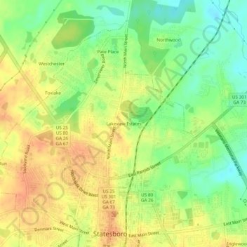 Carte topographique Lakeview Estates, altitude, relief