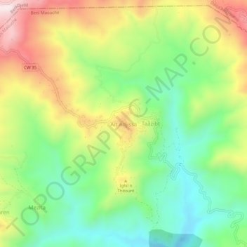 Carte topographique Aït Adjissa, altitude, relief
