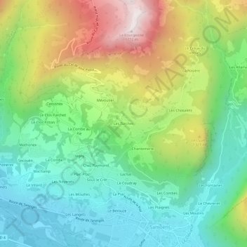 Carte topographique Les Turches, altitude, relief