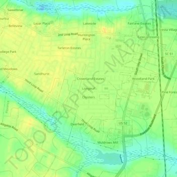 Carte topographique Longleaf, altitude, relief
