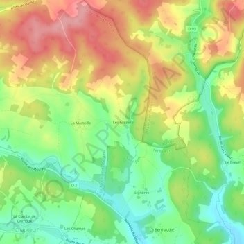 Carte topographique Les Grezes, altitude, relief