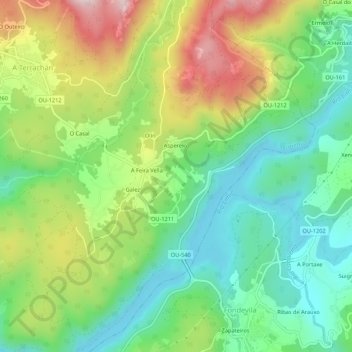 Carte topographique As Quintáns, altitude, relief