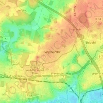 Carte topographique Platjenwerbe, altitude, relief