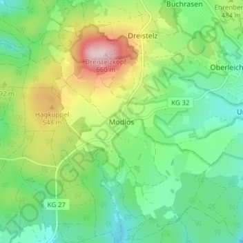 Carte topographique Modlos, altitude, relief