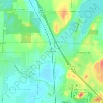 Carte topographique Cedar Lake, altitude, relief