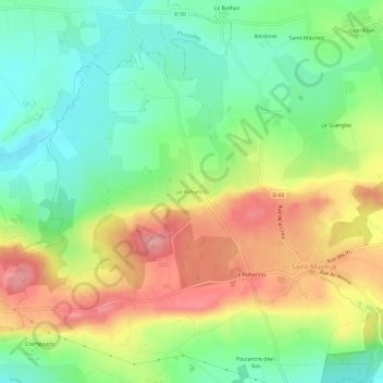 Carte topographique Le Rohanno, altitude, relief