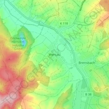 Carte topographique Wersau, altitude, relief