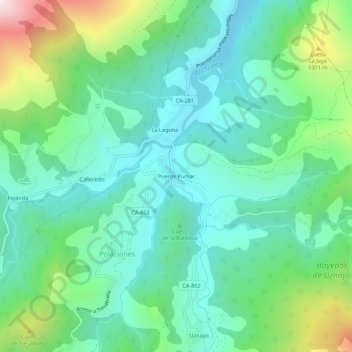Carte topographique Puente Pumar, altitude, relief