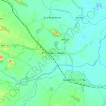 Carte topographique Ambasamudram, altitude, relief