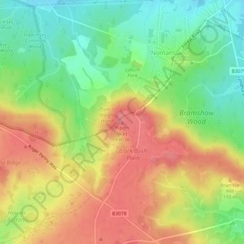 Carte topographique Pipers Wait, altitude, relief
