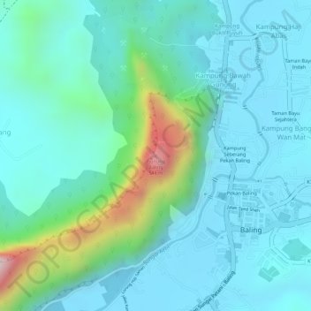 Carte topographique Gunung Baling, altitude, relief