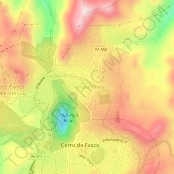 Carte topographique Yanacancha, altitude, relief