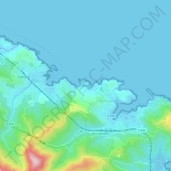 Carte topographique Les Batteries, altitude, relief