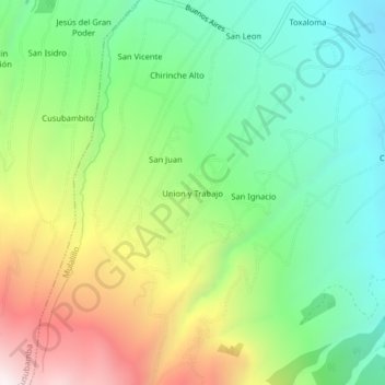 Carte topographique Union y Trabajo, altitude, relief