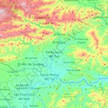Carte topographique Santa Lucía del Tuy, altitude, relief