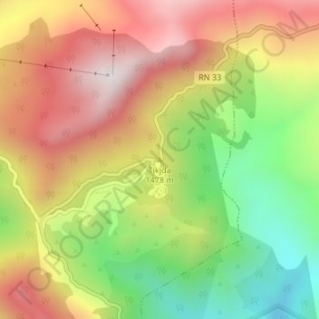 Carte topographique Tikjda, altitude, relief