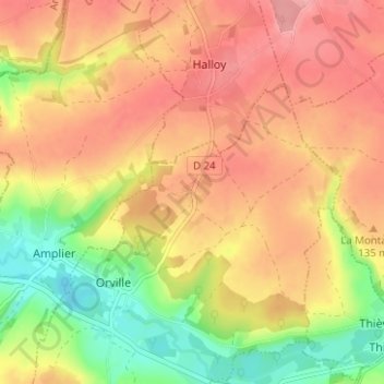 Carte topographique Caumesnil, altitude, relief