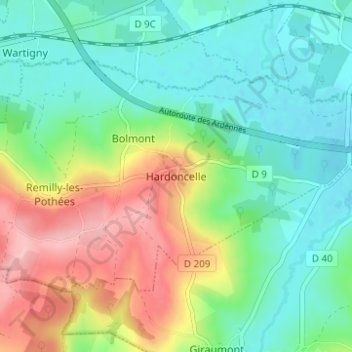 Carte topographique Hardoncelle, altitude, relief