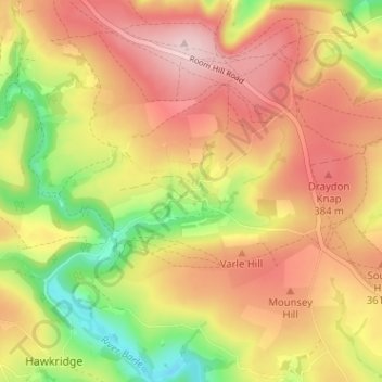 Carte topographique Liscombe, altitude, relief