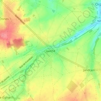 Carte topographique Jauche, altitude, relief