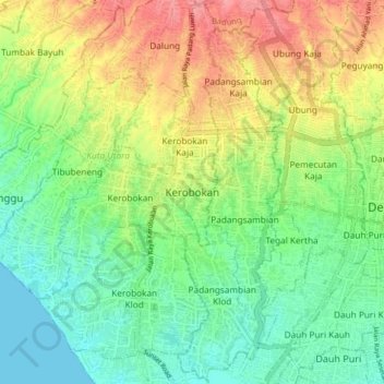 Carte topographique Kerobokan, altitude, relief