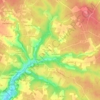Carte topographique Les Nauds, altitude, relief