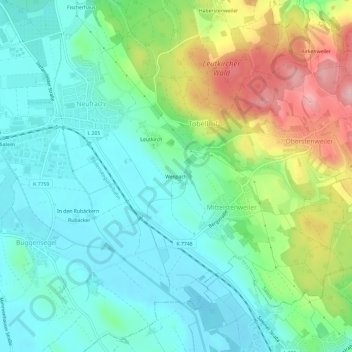 Carte topographique Wespach, altitude, relief
