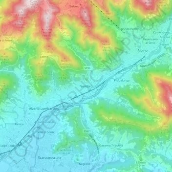 Carte topographique Nembro, altitude, relief