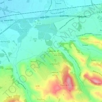 Carte topographique Les Bataries, altitude, relief