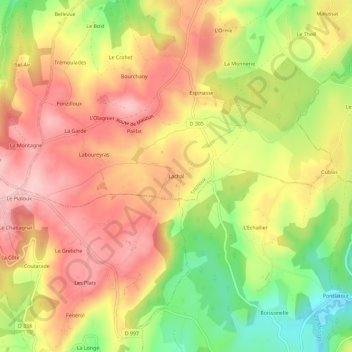 Carte topographique Lachal, altitude, relief
