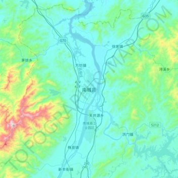 Carte topographique 南城县, altitude, relief