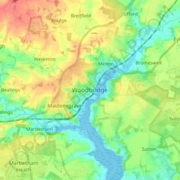 Carte topographique Woodbridge, altitude, relief