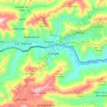 Carte topographique Curiepe, altitude, relief