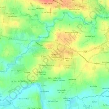 Carte topographique Le Teillac, altitude, relief