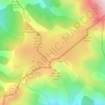 Carte topographique Pla Guillem, altitude, relief