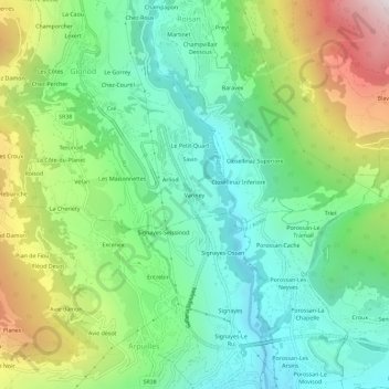 Carte topographique Variney, altitude, relief