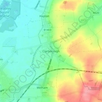 Carte topographique Clarborough, altitude, relief